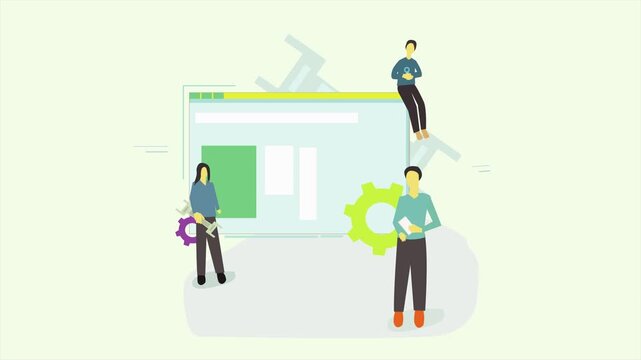 Different worker software maintain concept, process of software with employee, animation concept