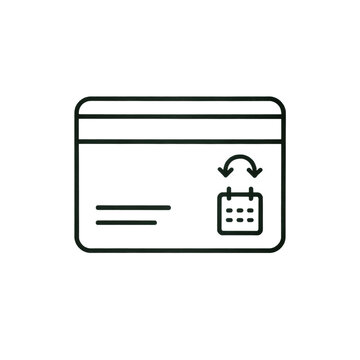 Minimalist credit card line icon with calendar and circular arrow representing recurring subscription payments and automated billing.