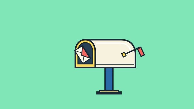Classic metal mailbox with red flag standing on green background for communication concept
