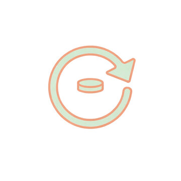 Minimalist update icon featuring a circular arrow around a central disc on a black background for digital interface design.