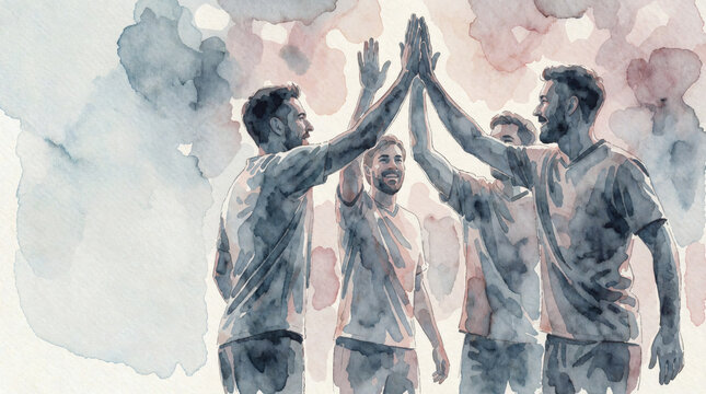 Celebrating teamwork with a high-five gesture
