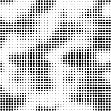 Seamless pattern, chaotic black spots, halftone dots, fading dot, hexagonal texture, isolated on white background, vector print