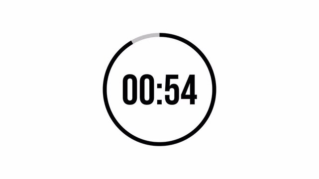 One minute countdown animation with alpha channel, 1 minute circle countdown timer from 60 to 0 second on transparent background, 60 seconds 4k countdown video