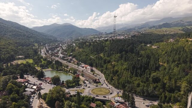 Aerial View of Scenic Dilijan Town and Forested Mountain Landscape in Armenia