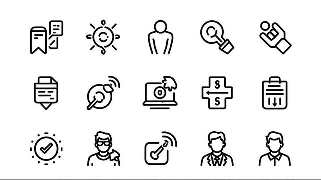 video motion innovation line icon set. with transition effect 