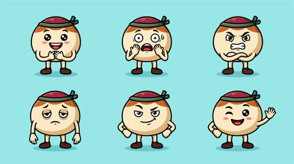 Obraz premium Six dumpling characters with various funny facial expressions.