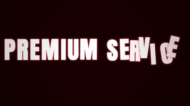 Animated Premium Service text typography title, stop motion paper cutout letters graphic, bold white lettering animation for business marketing