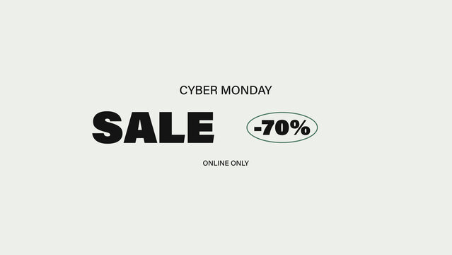 Cyber Monday Online Sale Animated Text Titles with Circular Discount Accent and Alternating Character Reveals