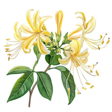 High-resolution watercolor painting vector of Honeysuckle, isolated on a white background.