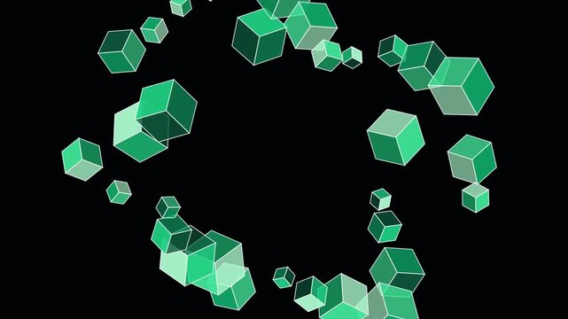 3D Gemstone pyrite interlocking metallic cubic grid video loop created with EMERALD BERYL GLOW mineral color palette.Perfect for sci-fi crystal portal background, gemology visualizers, background moti