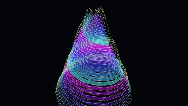 Vibrant geometric data visualization cone with dynamic color transitions