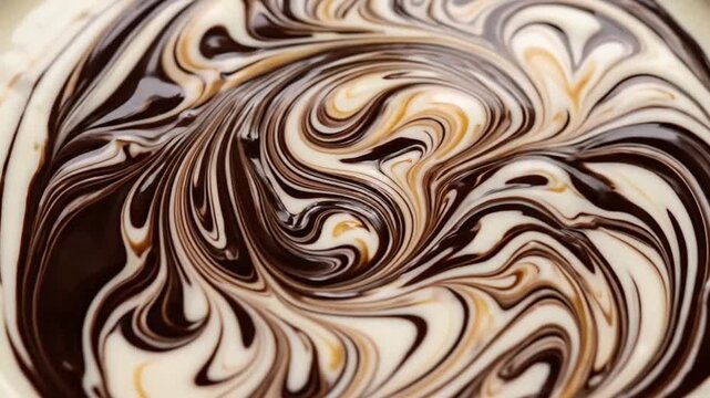 Intricate Swirling Patterns of Chocolate and Cream Creating a Mesmerizing Visual Display