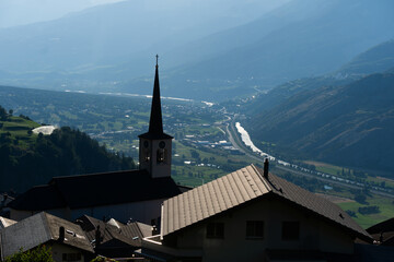 panorama from the Alps, Ergisch, Wasserfall Turtmann in Switzerland  © Angelov