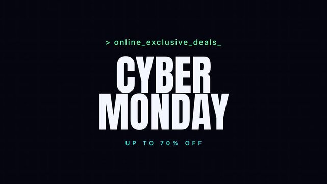 Cyber Monday online exclusive deals with up to 70 percent off promotions displayed on a dark terminal screen