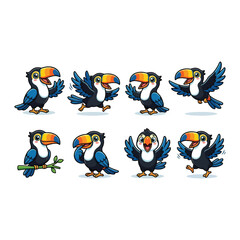 Fototapeta premium Cartoon toucan character set tropical bird mascot wildlife illustration poses