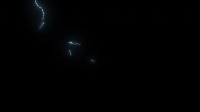 Powerful Blue Lightning Bolt Flashing Against Pitch Black Background During Intense Night Thunderstorm
