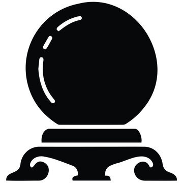 Crystal ball on ornate stand silhouette vector illustration for fortune telling and magic.