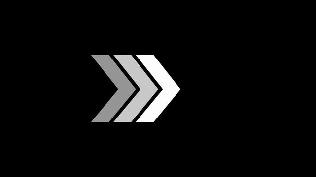 Right-directional arrow loop animation. Animated arrows for the overlay video layer. animation on black background.