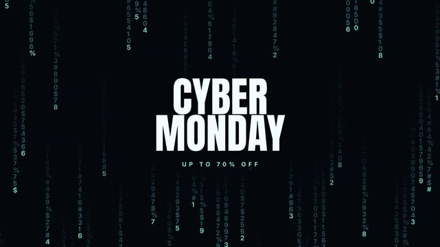 Cyber Monday Sale Up To 70 Percent Off With Digital Rain Effect And Matrix Code Background