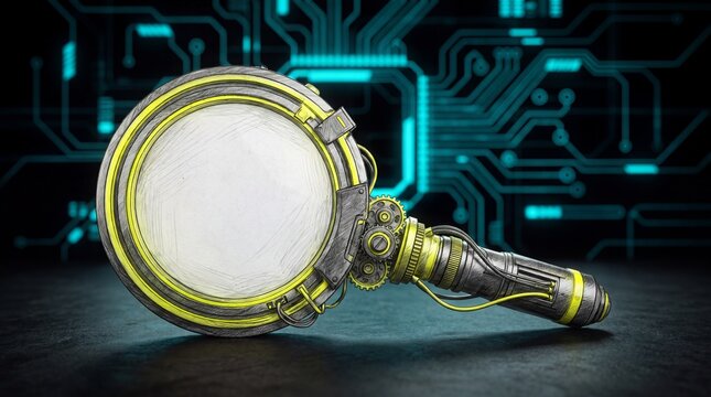 Cyber magnifying glass representing proactive digital threat prevention technology, 3d...