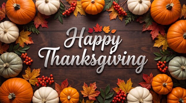 Silver and black theme happy thanksgiving lettering on holidays celebration concept background