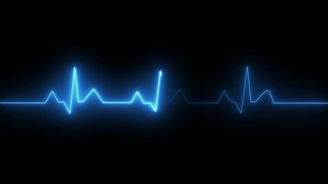 ECG monitor beating heart with a neon electrocardiogram overlay, featuring dynamic HUD elements and a gradient background.Abstract neon heartbeat signal icon on alpha transparent 4k video.