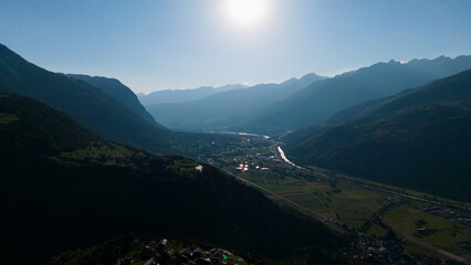 Obraz premium alpine landscape panorama in the evening, mountain
