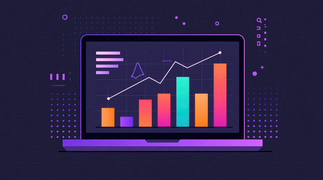 Data analysis financial chart business growth digital graph laptop computer investment concept colorful bar market analytics technology modern design data analysis financial chart business growth