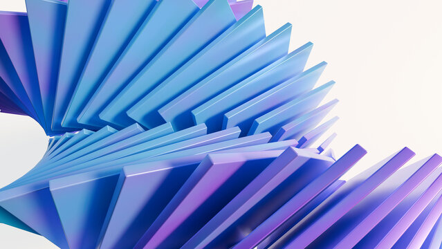3D abstract spiral purple blue geometric plates background. Perfect modern backdrop for tech presentation, digital wallpaper, branding, corporate banner, and AI artwork display
