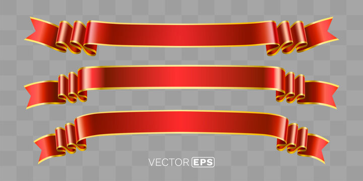 Elegant red ribbon banners with golden trim.