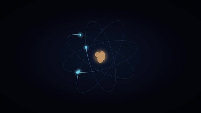 Abstract atomic structure with electrons orbiting nucleus in a dark background, representing scientific concept of atom orbits