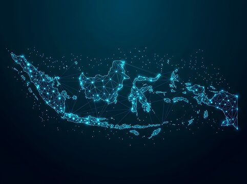 Digital map of indonesia made with glowing network lines and dots