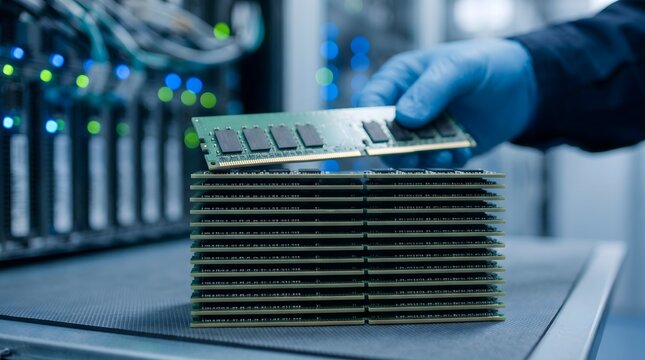 Stacked computer memory modules in data center environment for technology infrastructure