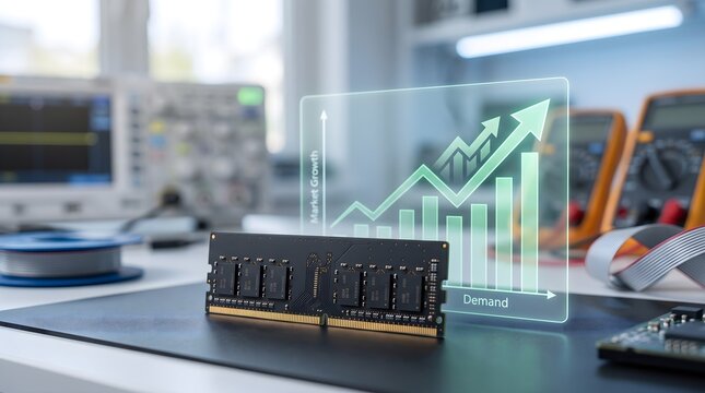 Computer memory chip with market growth visualization and technology analysis