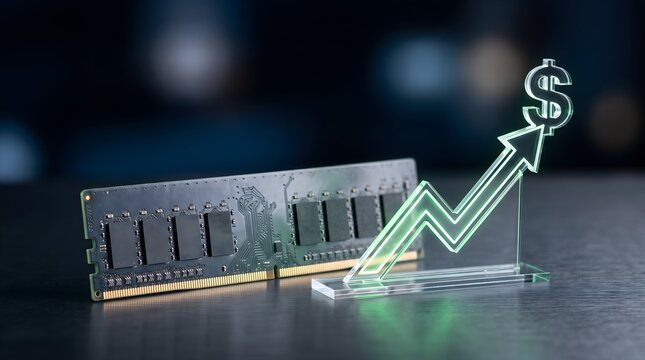 Computer chip with financial growth chart for semiconductor market analysis