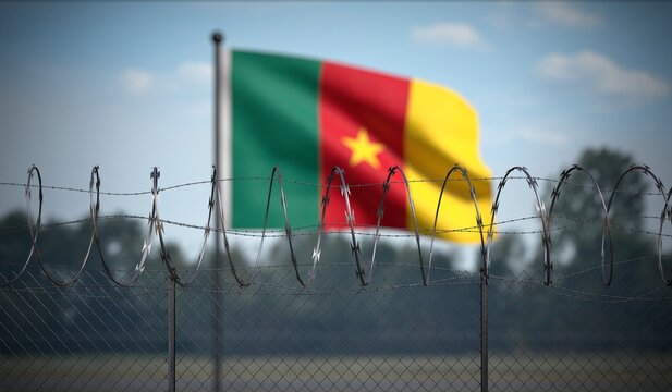 Cameroon - Flag and Barbed Wire Fence - 3D illustration