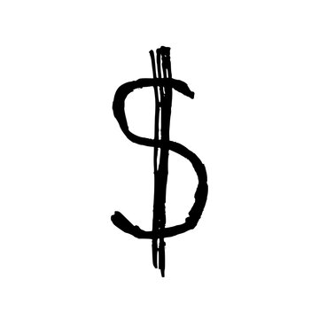 Dollar symbol isolated hand-drawn object. Black doodle style sketch. Simple isolated dollar sign.