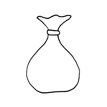 Bag doodle drawing. Black hand drawn object sketch. Simple isolated outline of bag.