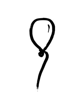 Hand-drawn floating birthday balloon. Black doodle style hand drawn object. Simple isolated outline.