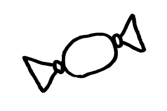 Hand-drawn candy in wrapper. Black doodle style hand drawn object. Simple isolated outline of candy.