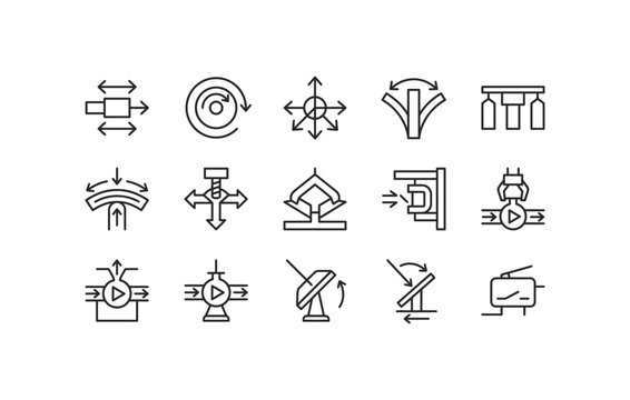Optical MEMS and micro-actuators vector icon collection for MEMS sensors and precision alignment UI