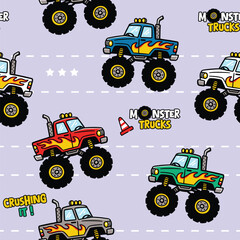 Adorable Monster Truck Seamless Pattern Background © atap