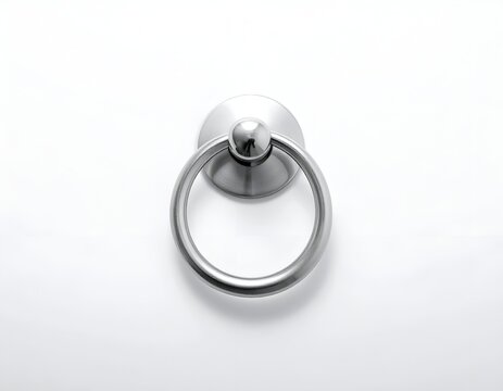 Polished chrome metal ring hook on white wall