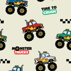 Cartoon Multicolor Monster Truck Seamless Pattern Background  © atap