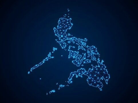 Digital map of philippines with glowing network lines and nodes
