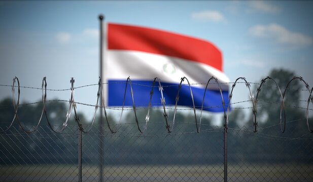 Paraguay - Flag and Barbed Wire Fence - 3D illustration