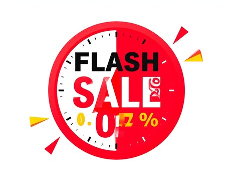 Red flash sale clock icon with percentage symbol.