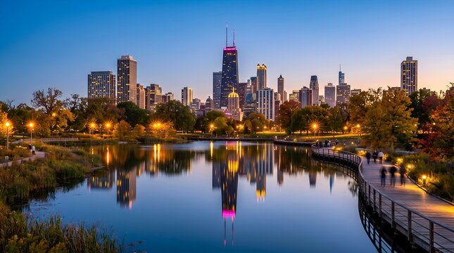 Chicago, Illinois, USA downtown skyline from Lincoln Park