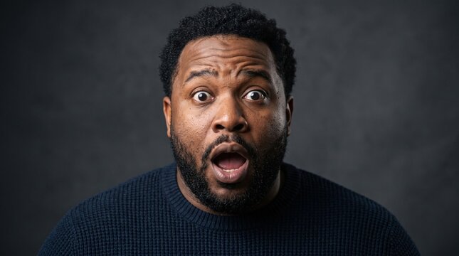 Portrait of an African American man with a surprised and shocked expression.