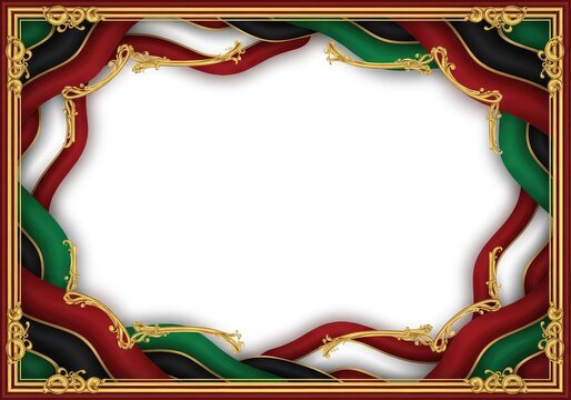 Celebrate a festive national occasion with an elegant border of red, green, white, and black colors accented by luxury golden frames, premium, metallic, royal
